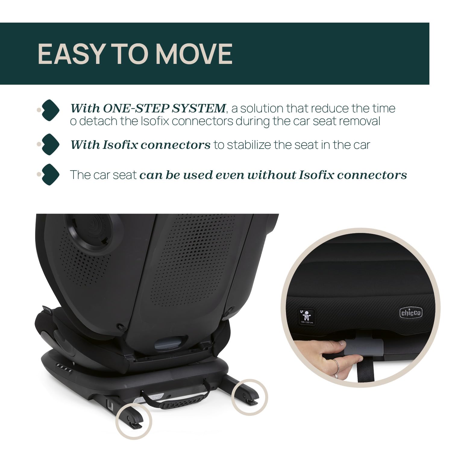 Chicco Fold&Go S i-Size (ECE R129/04), Silla de coche 100-150 cm, con Conectores Rígidos Isofix, Niños 3-12 años, Reclinable y Plegable, Protección Lateral, Altura y Asiento Regulables