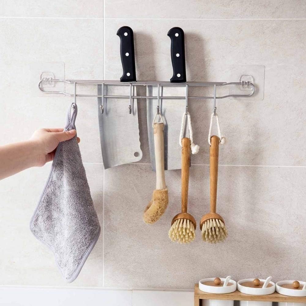 Kitchen Storage Shelf Rack Holder Block with Hooks Hangers Cooker Iron Wall Mounted Accessories