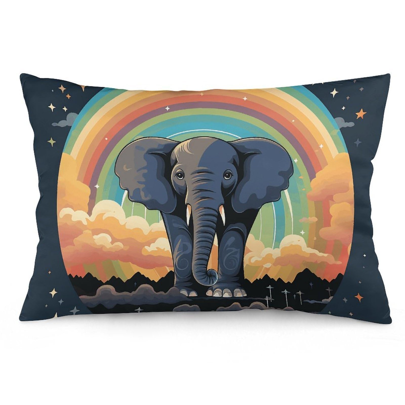 NONHAI 2 Pack Pillow Cases for Hair and Skin, Soft Breathable Pillow Case Covers with Hidden Zipper, A Cute Elephant on A Rainbow Background Pillowcase 16 "x24 Pillow Covers for Sleeping Gift