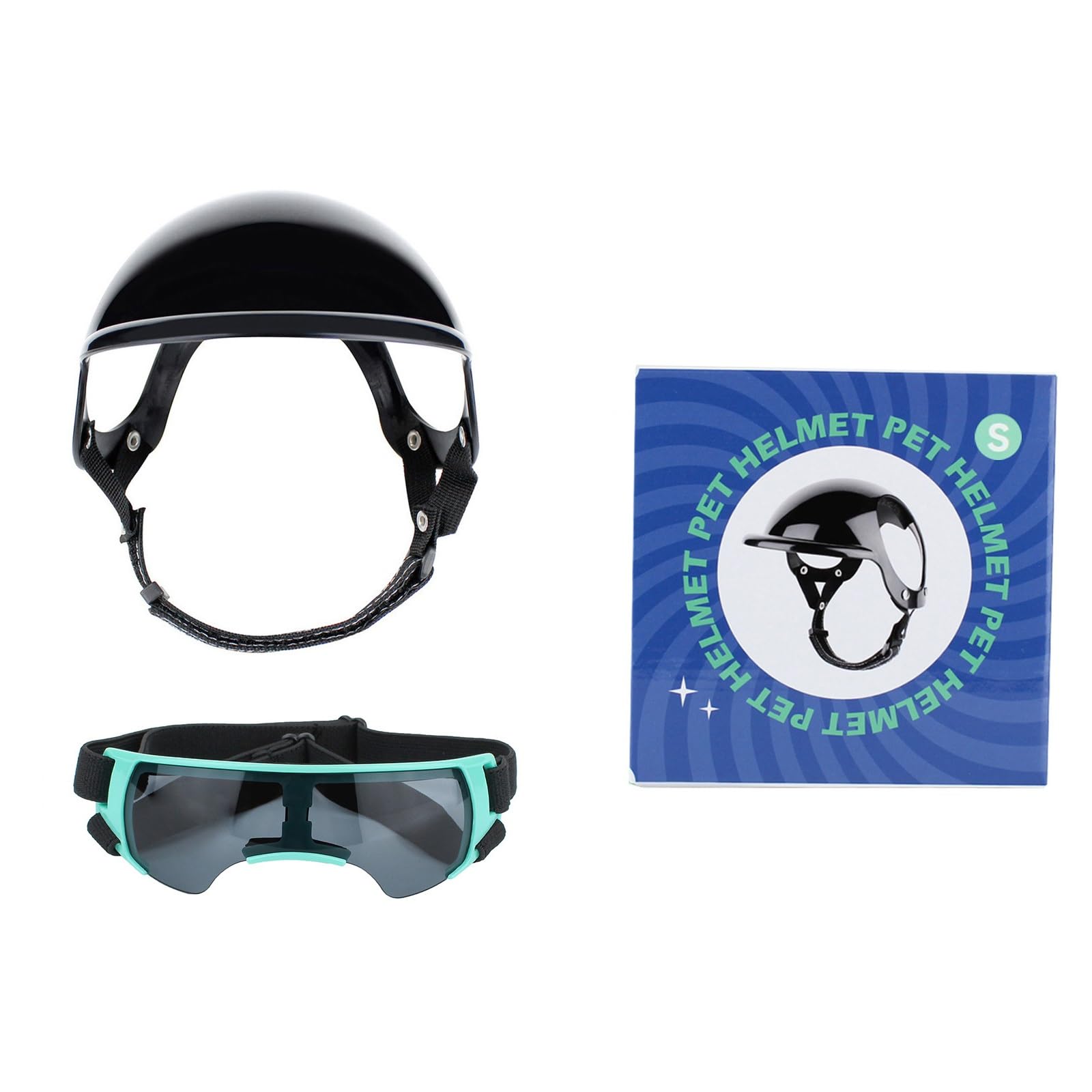 Casque moto pour animaux et lunettes chien bleu S pour balades