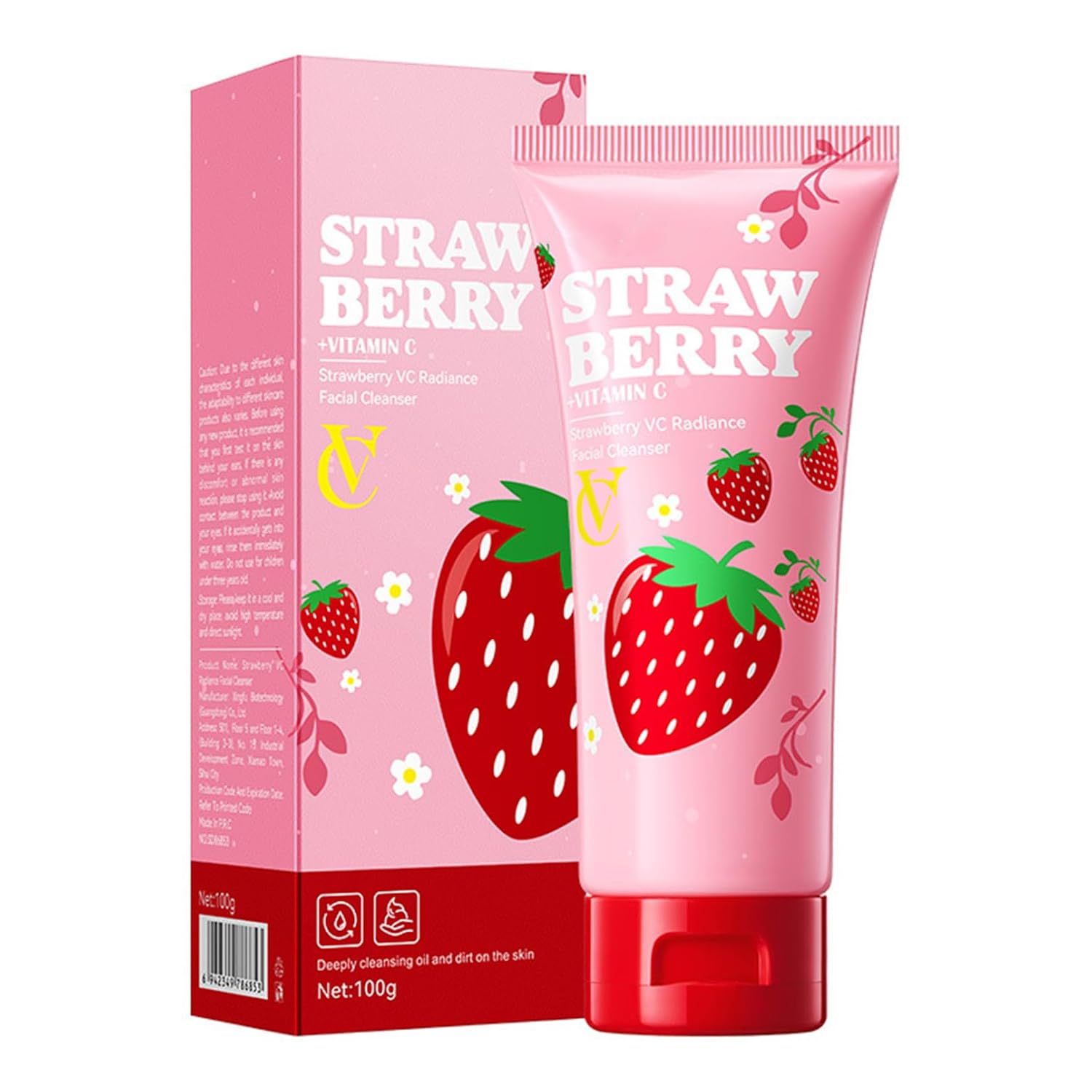 Moily Women 100g Strawberry Scent Facial Cleanser – Moisturizing & Oil-Control for Daily Skincare Routine Pink One Size