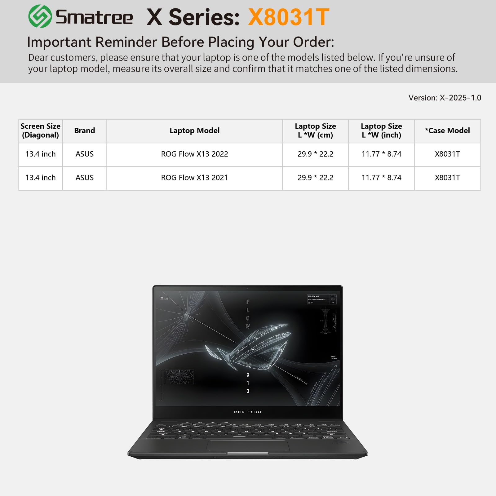 Smatree Funda rígida de EVA para 13, 4 Pulgadas ASUS ROG Flow X13 2023/2022/2021 Resistente al Agua Fina Funda Bolsa para portátil (X8031T)