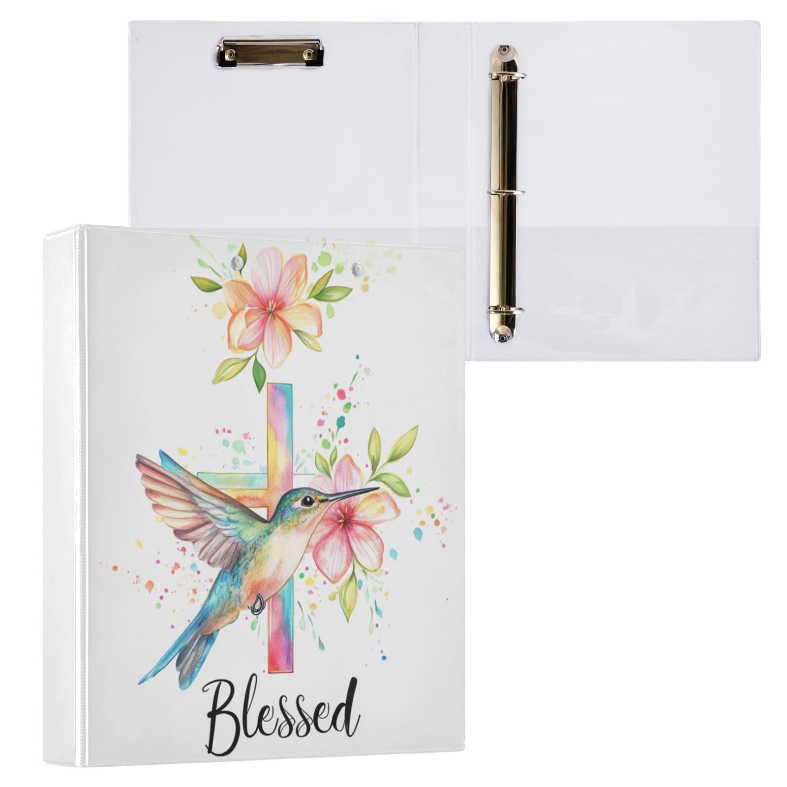 Raccoglitore con citazione a forma di colibrì floreale, 3,8 cm, 3 anelli con portablocco e 2 tasche, grandi e resistenti, raccoglitore decorativo ad anelli a D, flessibile, con copertina