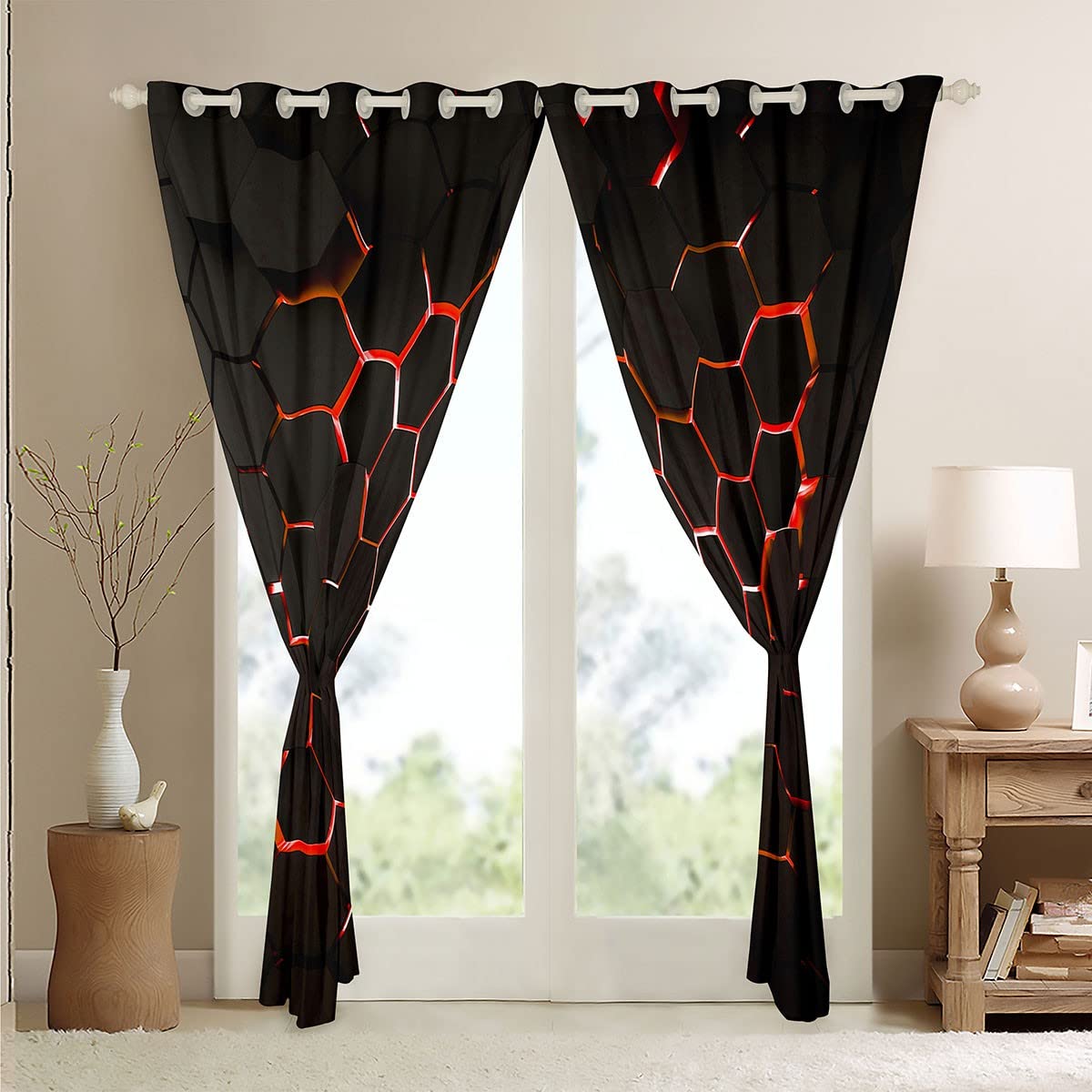 Homemissing Honeycomb Curtains for Bedroom Geometric Hexagon Window Treatment Red Ultra Soft Decor Window Drapes Geometrical Window Draperies for Kids Adults W52*L90 - Image 4