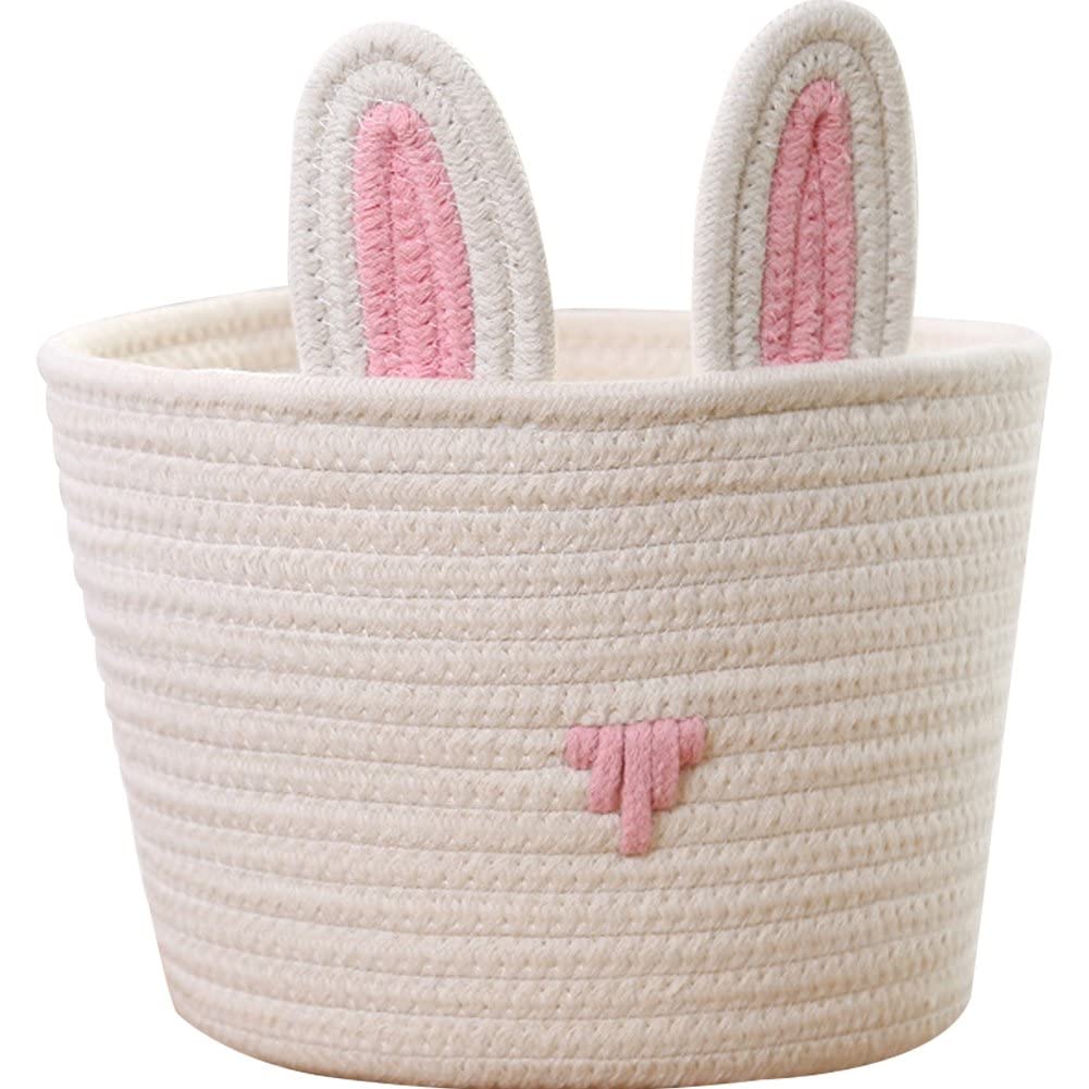Stakee White Cute Bunny Storage Basket Rabbit Ear Clothing Basket Round Clothing Organizer Large Capacity Storage Basket Home Supply