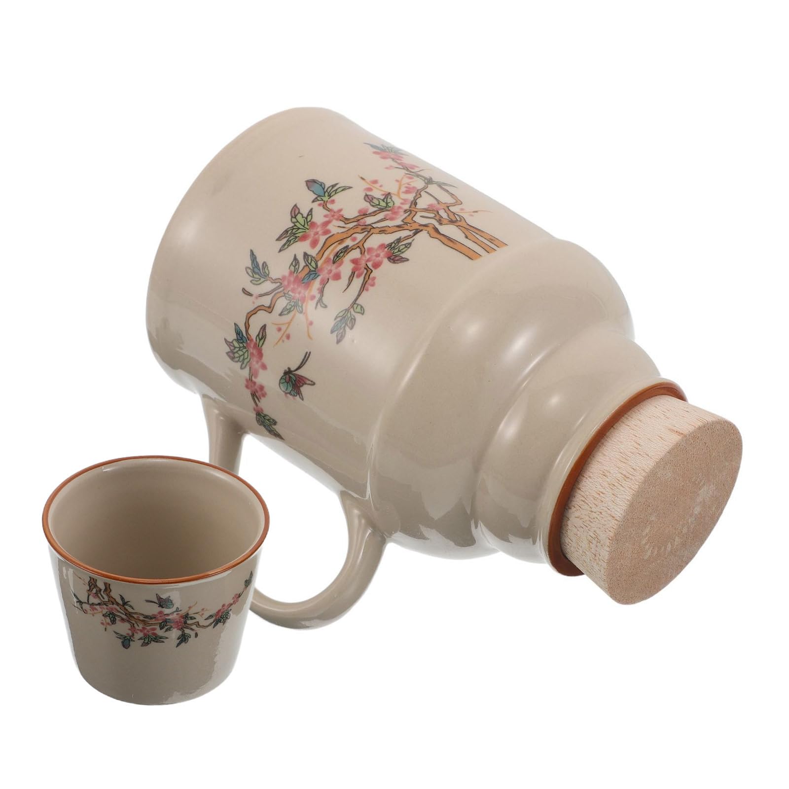 Taza de cerámica con tapa y mango aislante de 460 ml estilo vintage