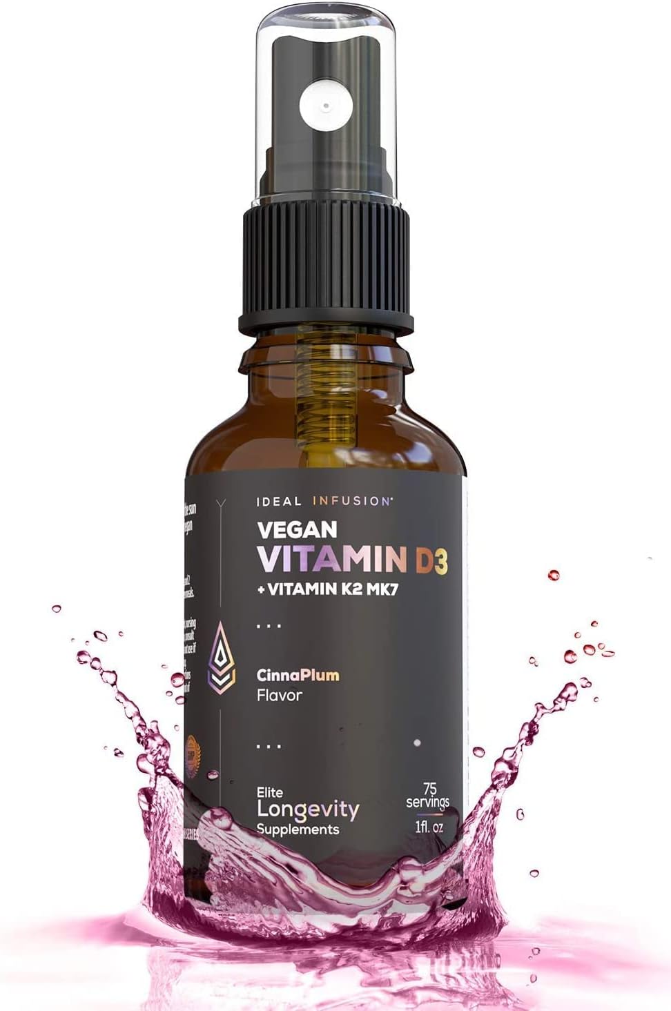 Vegan Vitamin D3 5000 iu with K2 (MK-7) Liquid Spray: Organic Plum with Cinnamon - Bone Health, Immune Support, Bone Structure (75 Servings)