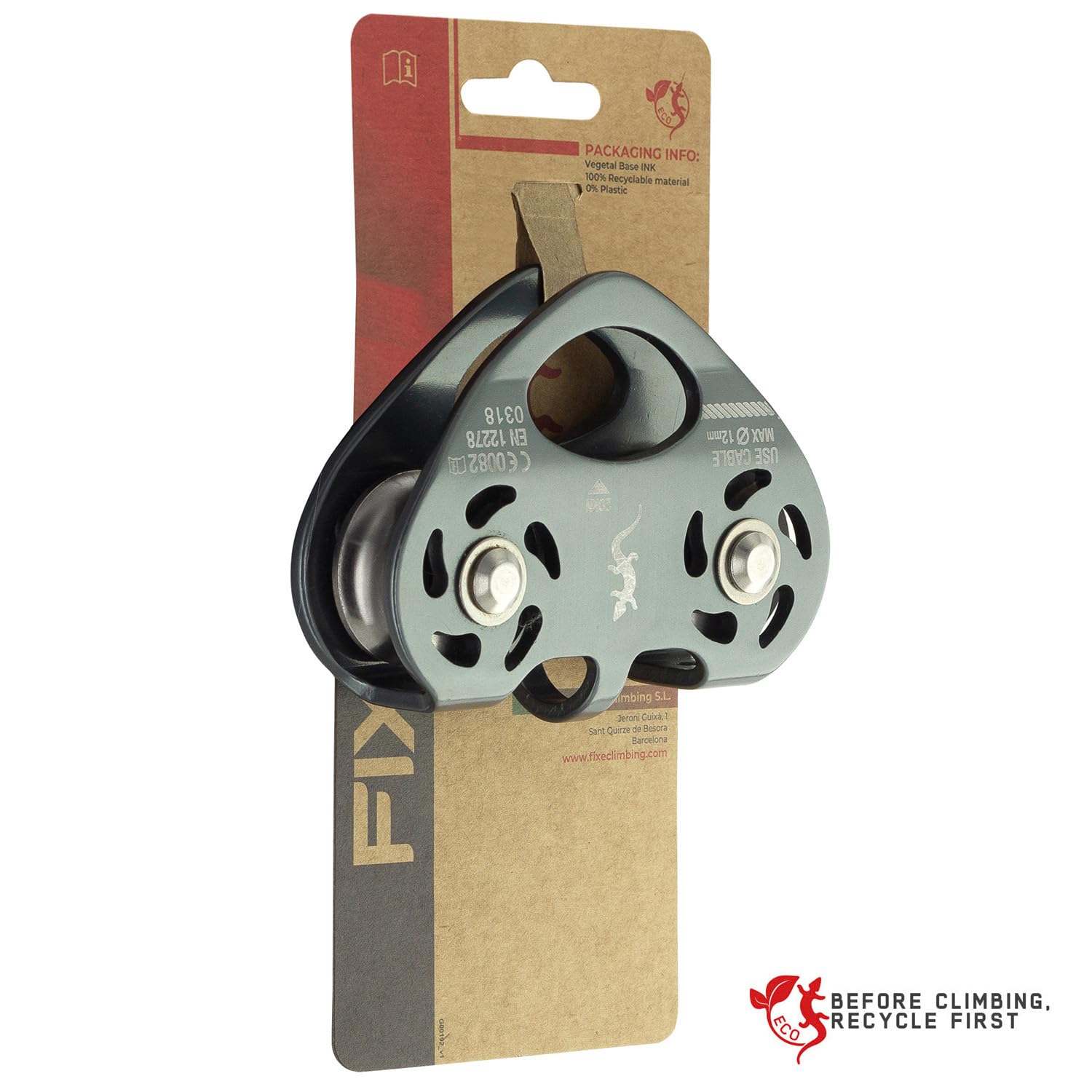 FIXE - Polea de Doble Eje para Tirolinas y Cable - Acero Inoxidable con Rodamientos de Bolas - Alta Resistencia 20 kN - Aluminio - Certificado EN12278