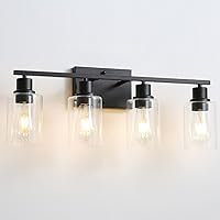 Vista 8 de EMONG Lámparas de Baño de Luz Única, Lámpara de Tocador Negra Mate con Pantalla de Vidrio, Iluminación Moderna de Apliques de Pared para Baño