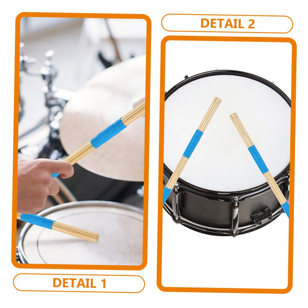 BESTonZON Balais de Batterie en Bois 19 Brins, Lot de 3 Paires Bleu, Baguettes pour Percussion, Accessoires pour Batterie, Balai de Tambour pour Étudiants et Débutants, Outil Léger