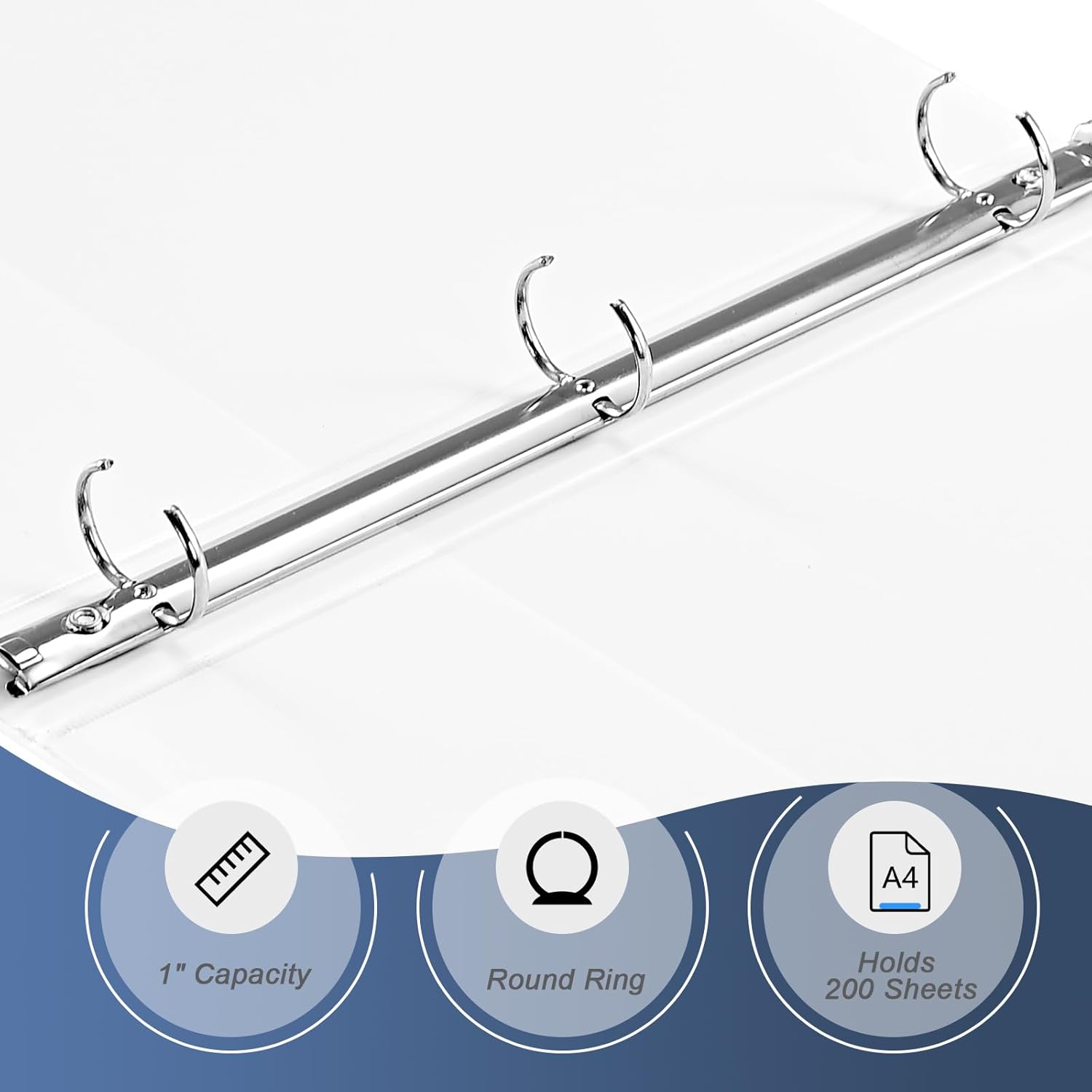 1 inch 3-Ring Binder, 1" Round Ring Binder with 2 Interior Pockets, Holds 200 Sheets US Letter Size 8.5'' x 11'', Clear View Binders for Office, Home, and School (White,8-Pack)