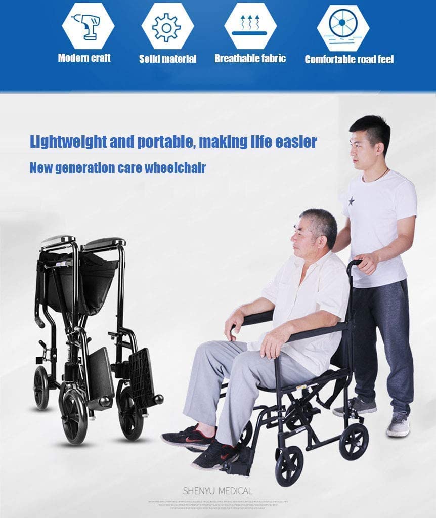 Sillas De Ruedas Silla De Ruedas Manual Plegable con Freno De Mano para Personas Mayores Silla De Ruedas De Transporte Plegable De Aleación De Aluminio Peso Máximo 220 Libras Ligera
