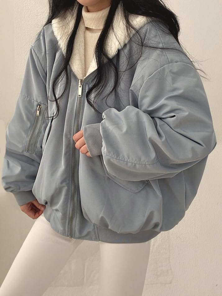 EMMIOL Womens Winter Coats Hooded Fleece Puffer Reversible Long Sleeve Oversized Full Zipper Warm Jackets - Image 3