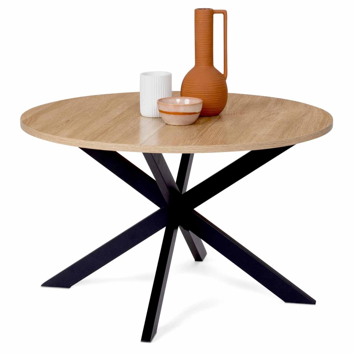 IDMarket – Mesa Baja Redonda Alix Pie araña 70 cm Madera y Negro