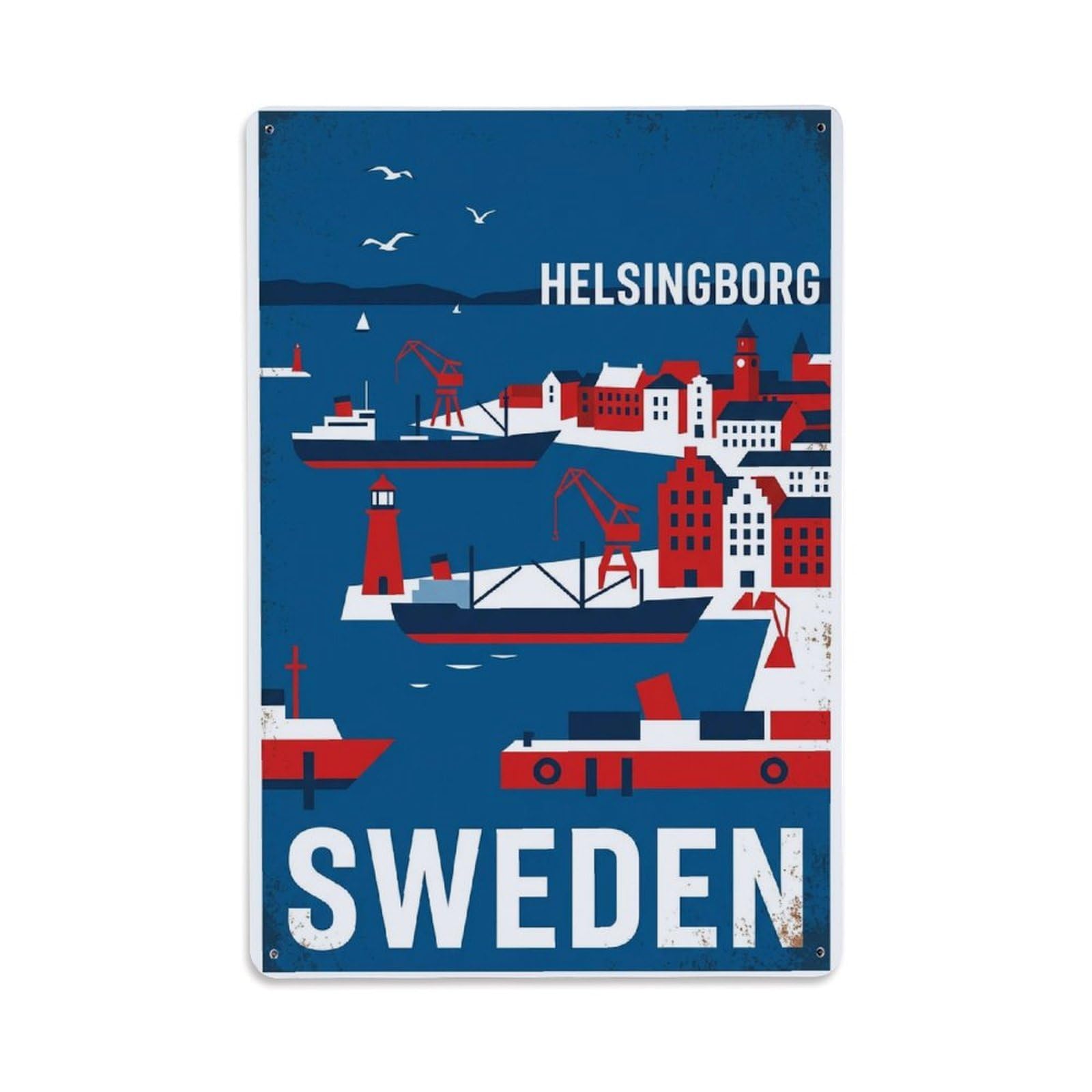 Vintage Travel Helsingborg Sweden Harbor Metal Tin Sign