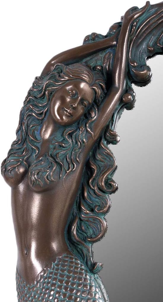 Mermaid Wall Mirror Long Hair Sea Maiden and Fish Frame (Bronze)