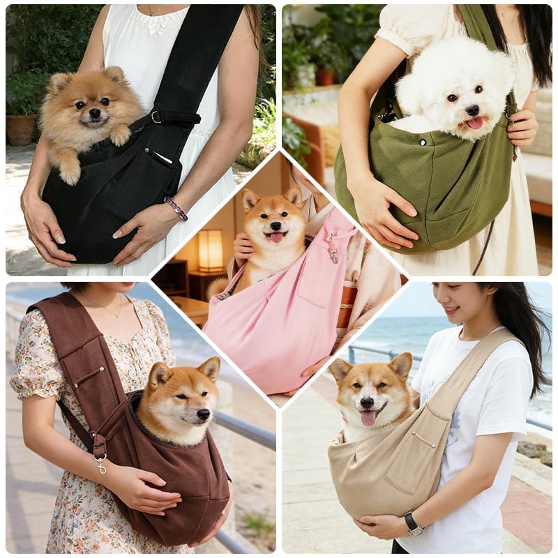 Dog Sling Carrier for Small Dogs and Cats Up to 16.5 Lbs (Khaki)