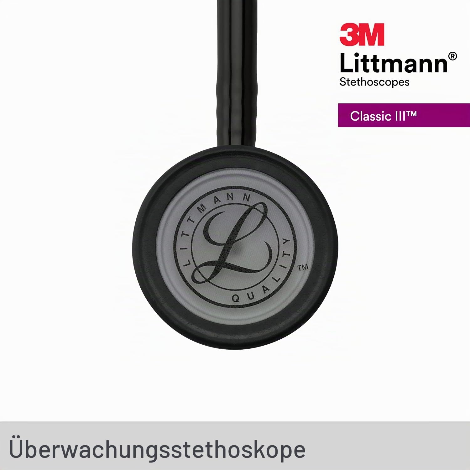 3M Littmann Classic III Stethoskop zur Überwachung, Smoke-Finish Bruststück, schwarzer Schlauch, 69 cm, 5811 & 3M Littmann Stethoskop-Namensschild, Schwarz, 40007