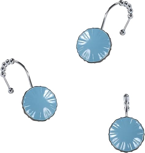 Miniatura 3 de Hanakotoba - Ganchos decorativos azules para cortina de ducha, diseño de bolas de anillo enrollable, ganchos para cortinas de baño, juego de 12