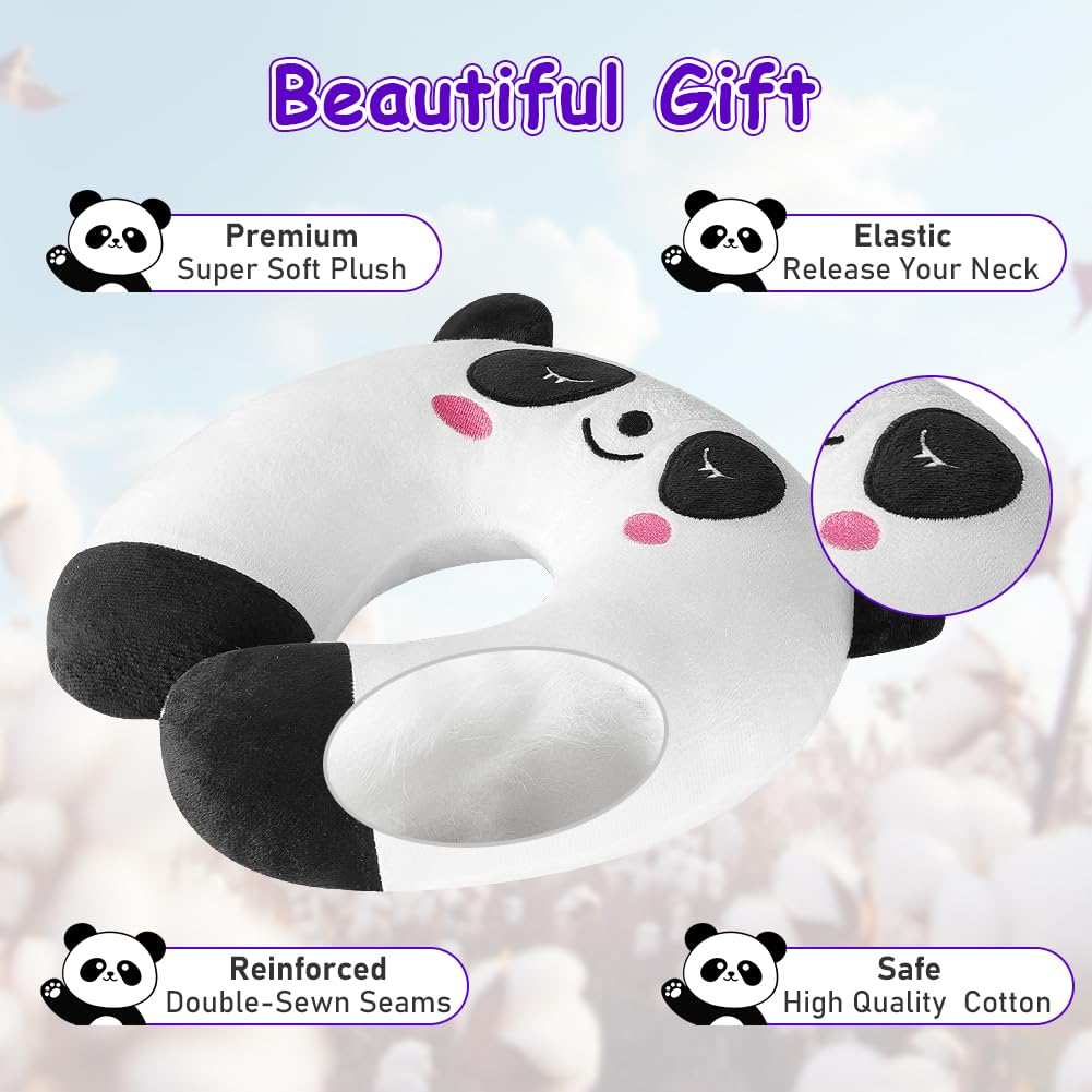 Alaoo Oreiller De Voyage Enfant Adulte, Coussin De Cou Formé En U Coussin De Voyage Ultra-Doux Animal Mignon,Oreiller Pratiques Et Portables En Forme De U Pour Voyage, Avion,Train, Bureau,Panda Blanc