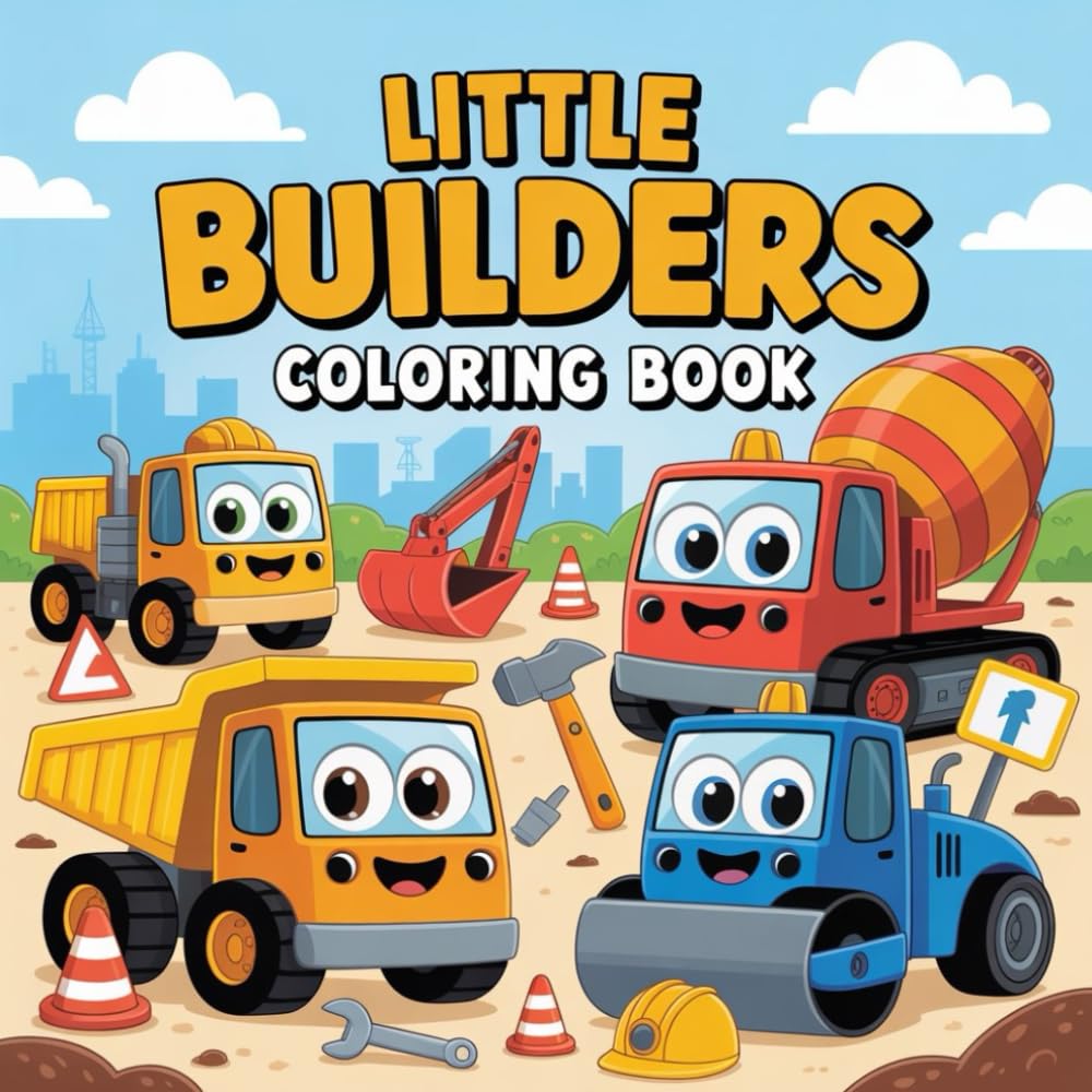 Little Builders Coloring Book: Construction Vehicles Coloring Book with Color Reference Pages | Fun and Easy Dump Trucks, Excavators, Cement Mixers, Bulldozers, Cranes and More