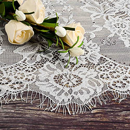 PZXHRY Farmhouse Lace Table Runners 14 x 120 Inch White for Rustic Boho Wedding Bridal Shower Party Decoration Classy Rose Embroidered Reception Table Runners Decor