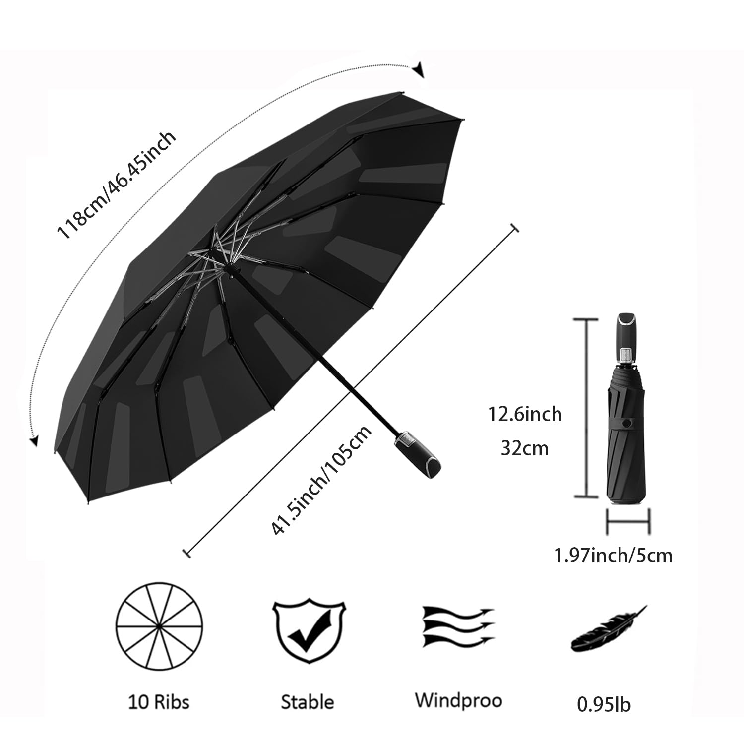 Parapluie de voyage compact à pliage rapide et automatique avec film fixe, résistant au vent, résistant, ouverture et fermeture automatiques, antirouille, soleil, pluie, pour femmes et hommes