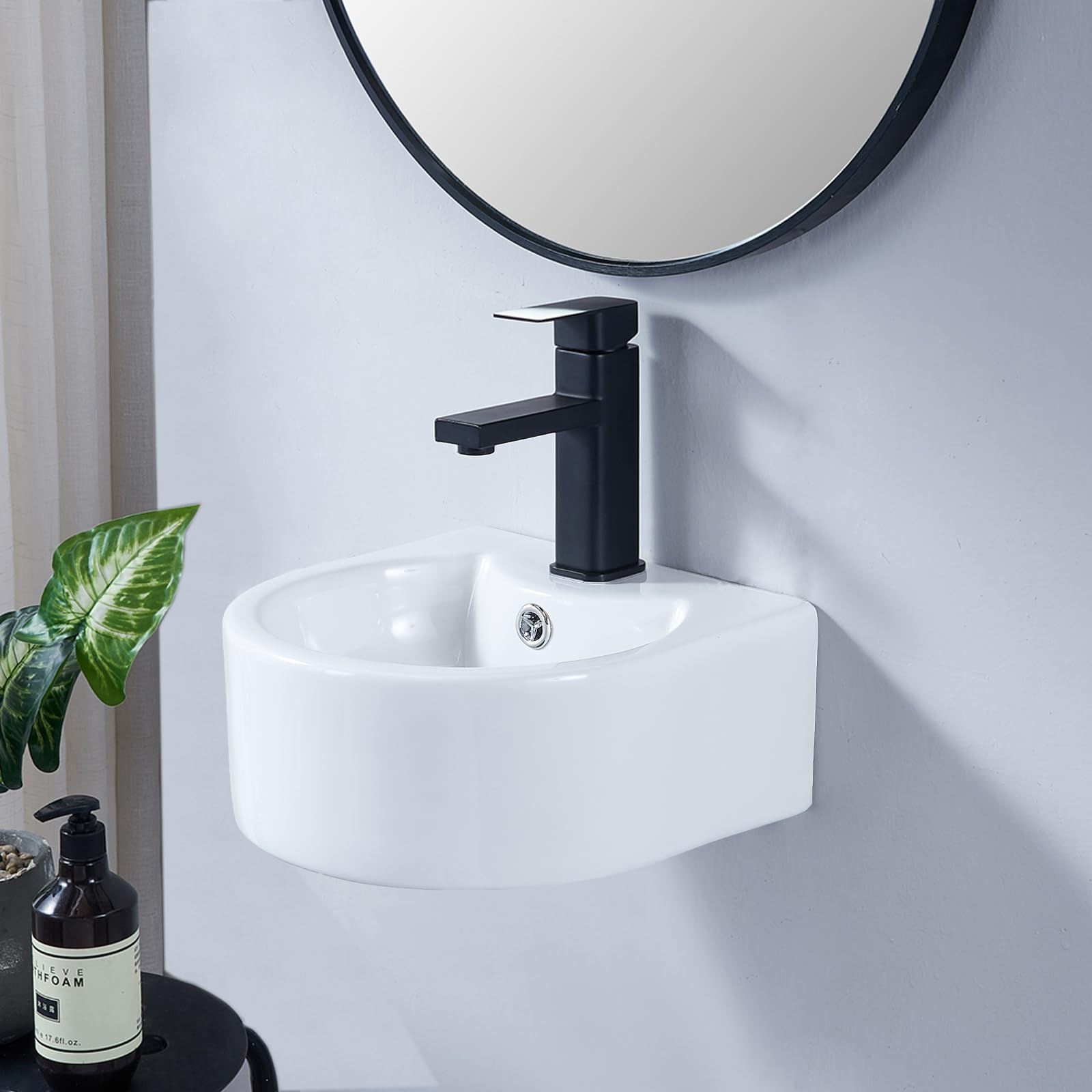 Photo 1 of Ufaucet Small Bathroom Wall Mount Floating Sink, 12 Inch Wall Hung Mounted Sink with Screw, Modern Bathroom Vessel Vanity Sink White U-Shaped Ceramic Porcelain with Single Faucet Hole and Overflow 12"x12" Wall Mount