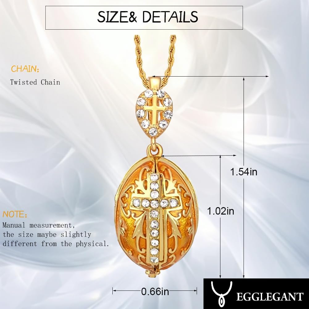 Easter Vintage Enamel Virgin Mary Christ Jesus Icon Cross Egg Pendant Necklace Christmas Gift