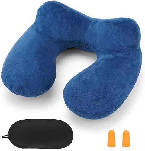Almohada inflable de viaje para avión, almohada inflable para el cuello para viajar con terciopelo suave, funda lavable para dormir, avión, tren, disponible en Yaxa Venezuela