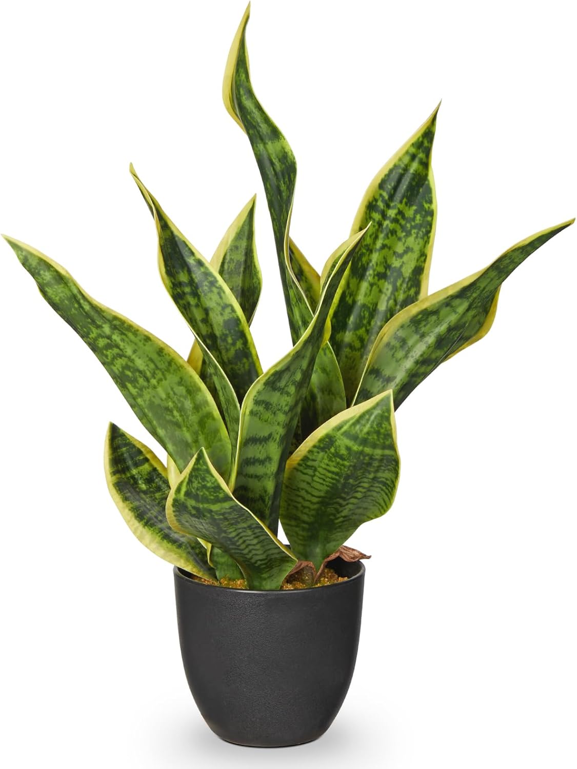Artificial Snake Plant 11 Inch Small Potted Good Luck Plant Fake Snake Plants Faux Mother In Law Tongue Sansevieria Plant - Fake Laurentii for Indoor Outdoortall Fake Tropical Plant Home Office Decor