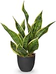 Artificial Snake Plant Potted Faux Sansevieria Trifasciata Plants, 17" Tropical Fake Plants in White Pots for Home Office Desk Outdoor Décor Housewarming Gift