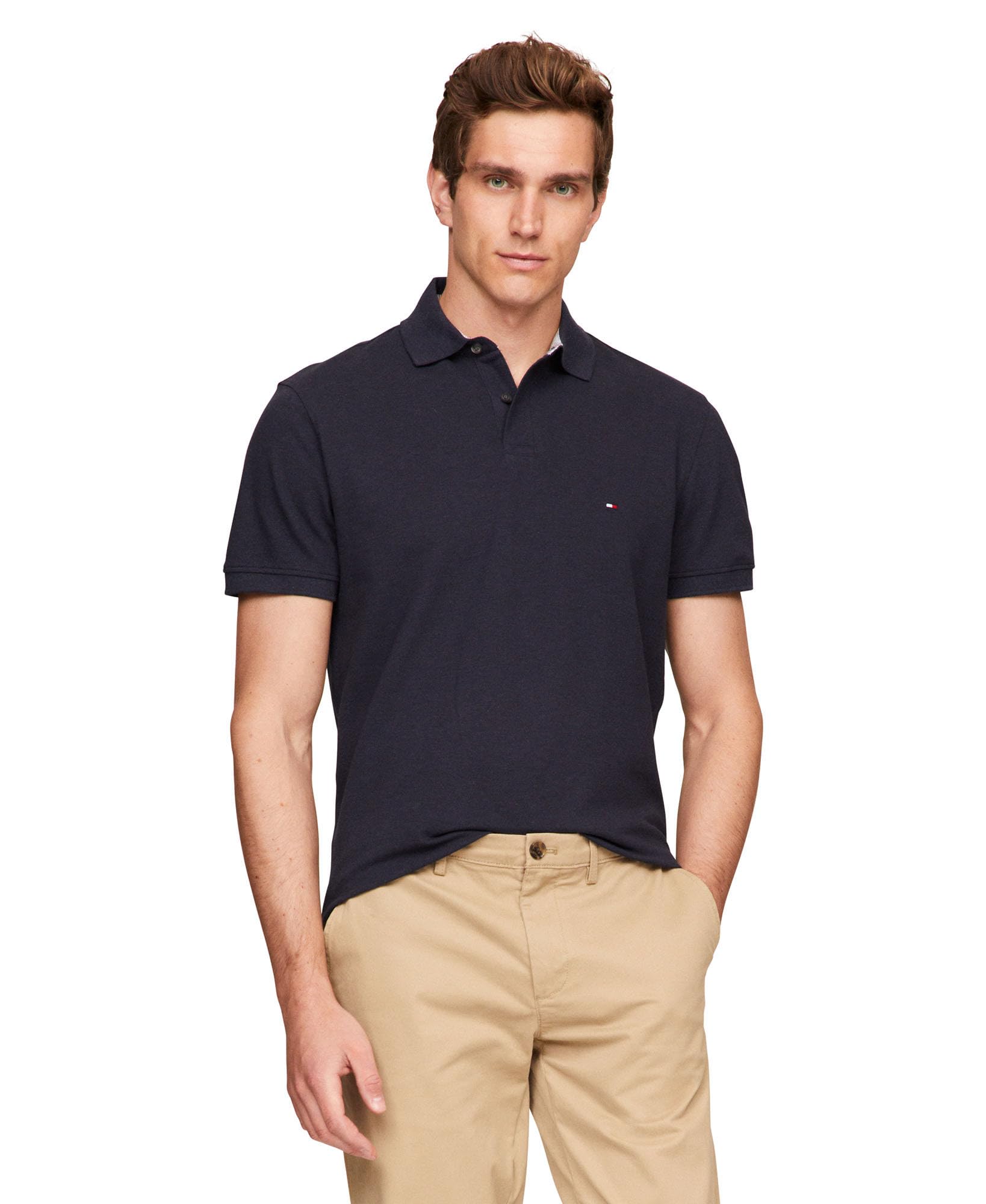 Tommy Hilfiger Men's Short Sleeve Polo Shirts in Classic Fit with Stretch and Organic Pique Cotton