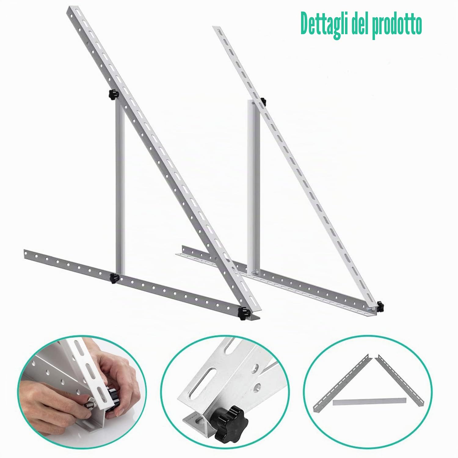 Warmfay 4 supporti per pannello solare, 114 cm, 45", in alluminio, per centrali elettriche da balcone, angolo regolabile, 0-90°, 100 W-1200 W, set di fissaggio per tetto piatto, da parete, camper,