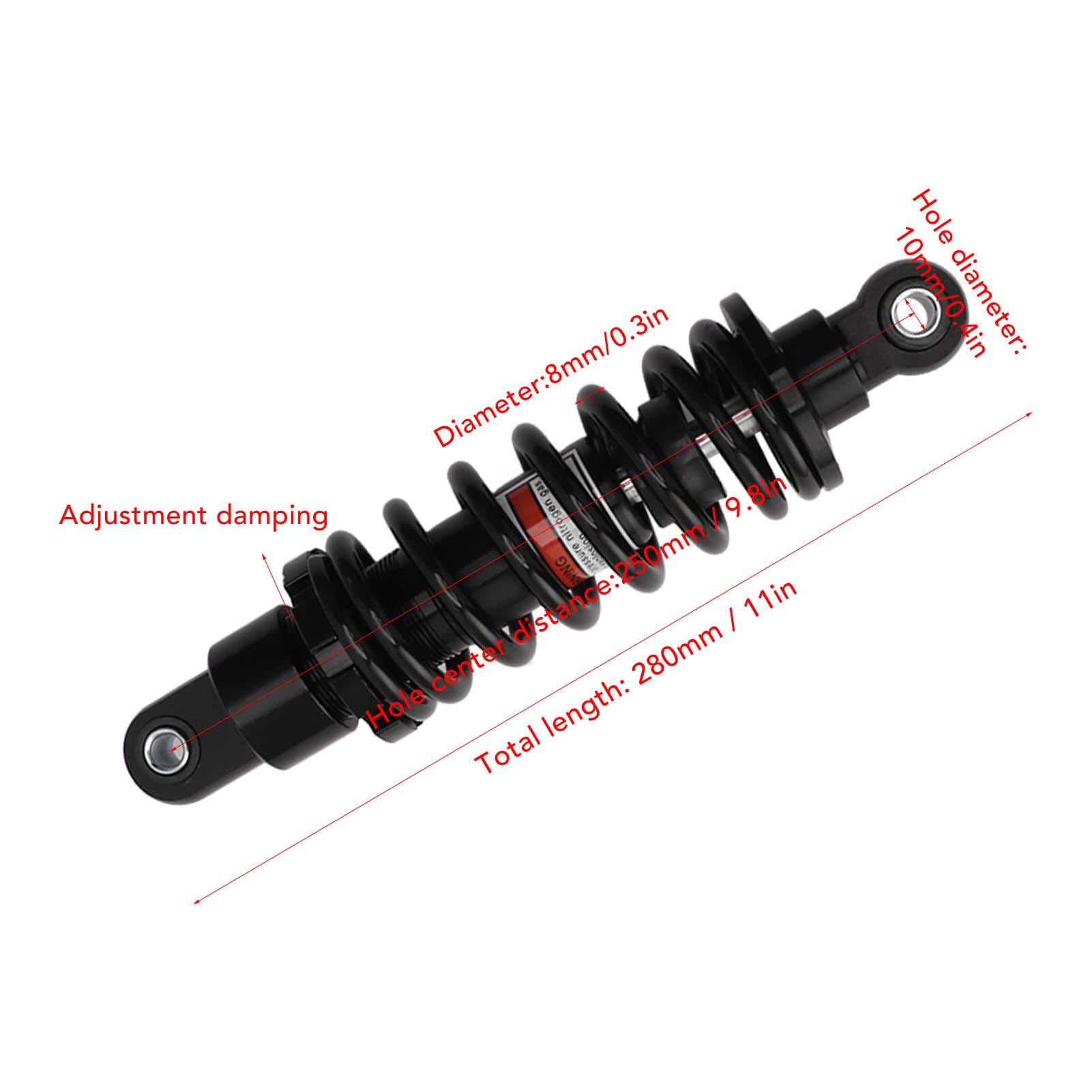 Amortiguador de suspensión ajustable de 250 mm, universal para motocicletas, ATV, vehículos todoterreno, scooters
