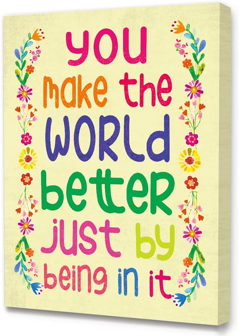 You Make The World Better Inspirational Quotes Motto Framed Canvas Wall Art Gifts for Women Girls Friends Sister,Motivational Canvas Prints Framed Wall Art for Home bedroom Living Room Wall Decor