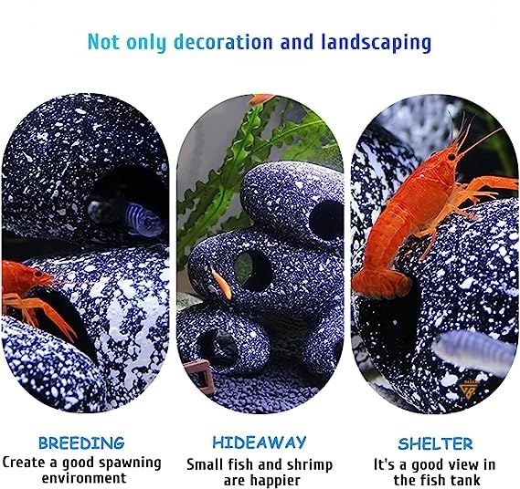 GIG Bazaar Aquarium Stone Shelter Rock Realistic Artificial Granite Rock Small Fish Shrimp Hideaway Decoration Ornament Accessories (Black and White, 7.6 cm) 3