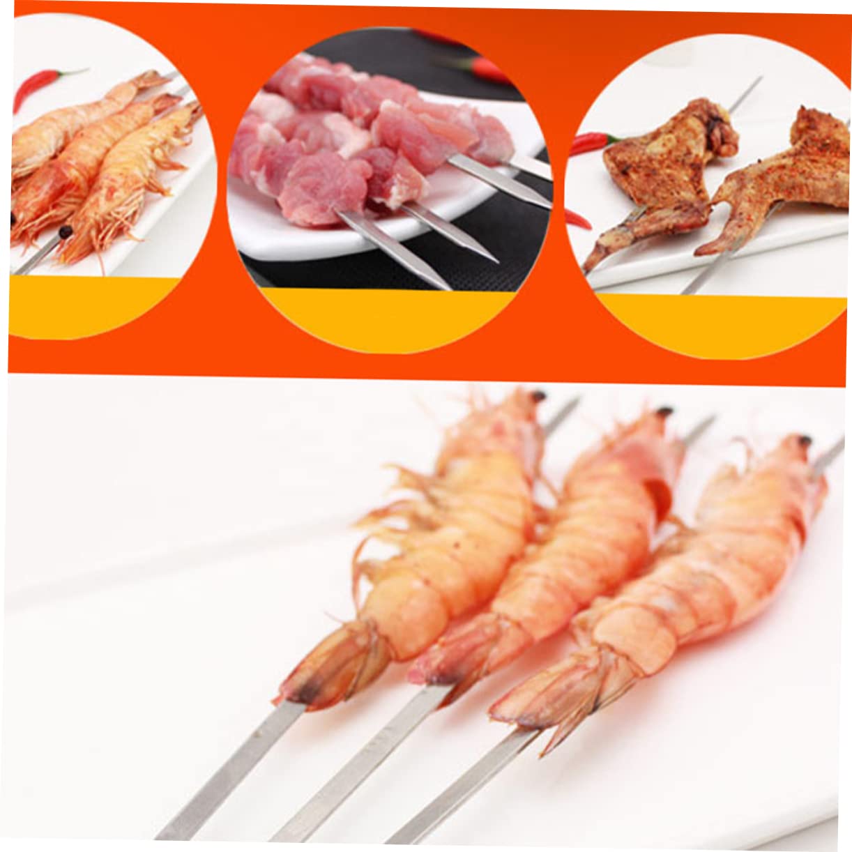 TOYANDONA 6pcs Stainless Steel Barbecue Stick Roasting Grilled Forks Camping Cookware Skewers Sticks for Campfires Rotisserie Skewer Fruit Handle Flat Meat Utensils Grill Tools Wooden Silver