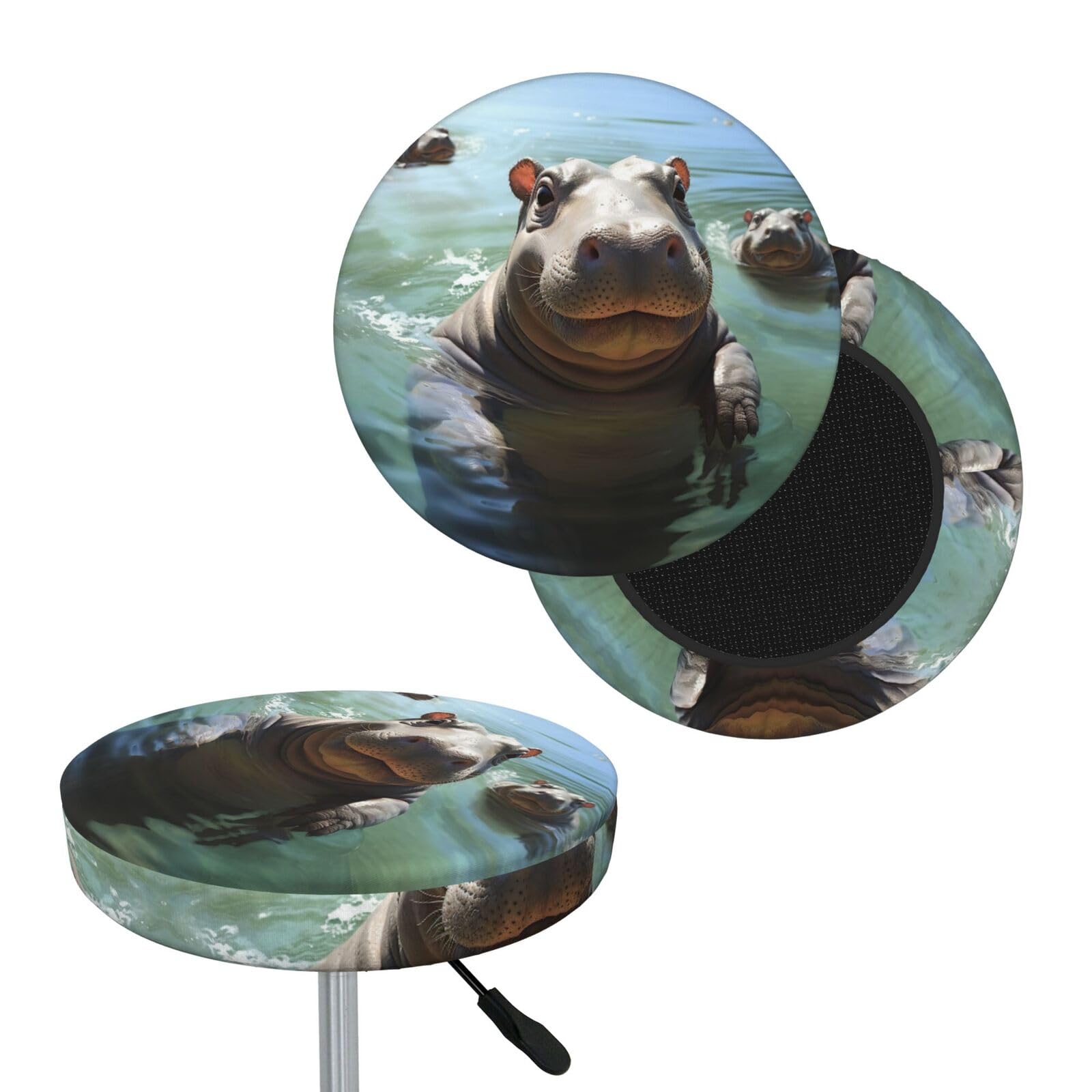 FodPand Cute Hippos Bar Stool Cover Round Elastic Stool Cushion Covers Washable Bar Stool Chair Slipcover Stretch Stool Seat Covers for 12-14 Inch Chair