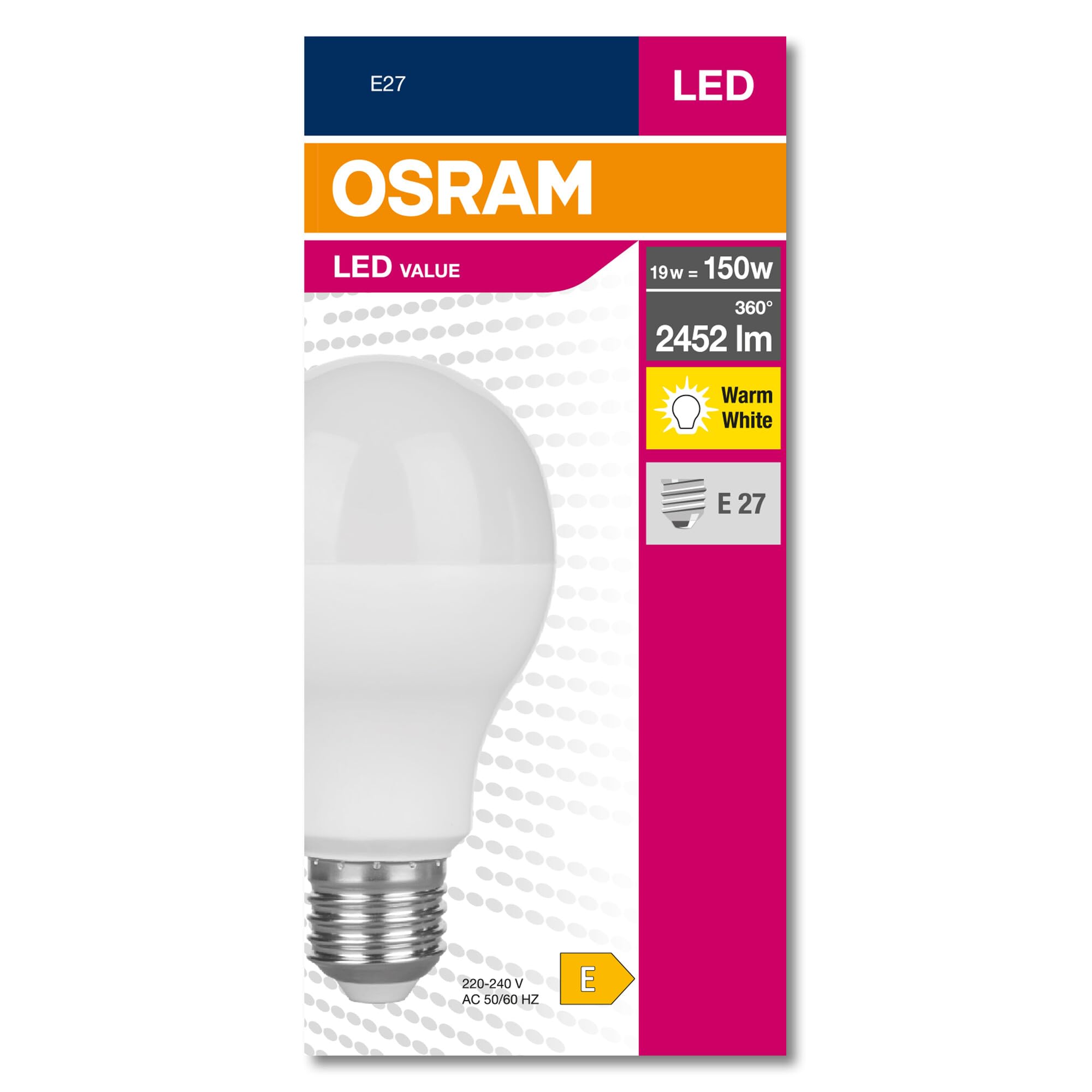 Osram LED Star Value Classic A150 LED-Lampe für E27-Sockel, Glühlampenform, FR, 2452 Lumen, warmweiß (2700K), Ersatz für herkömmliche 150W-Glühlampen, nicht dimmbar 10er-Packung