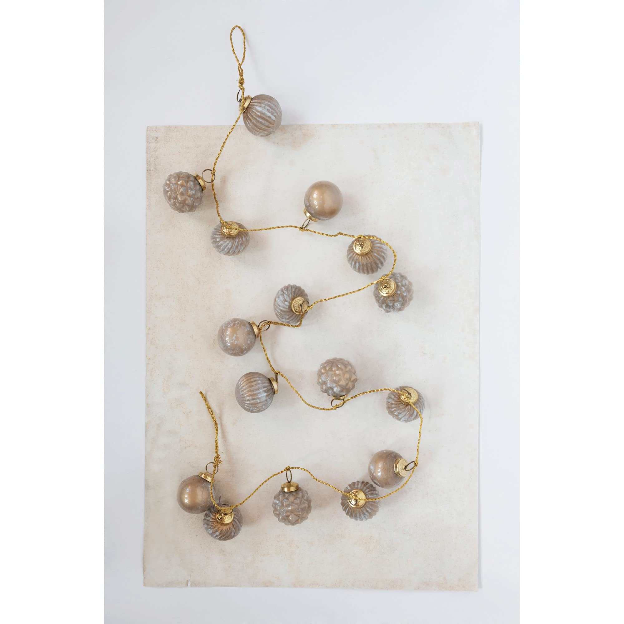 Creative Co-Op Embossed Mercury Glass Ball Ornament Garland, Marbled Taupe