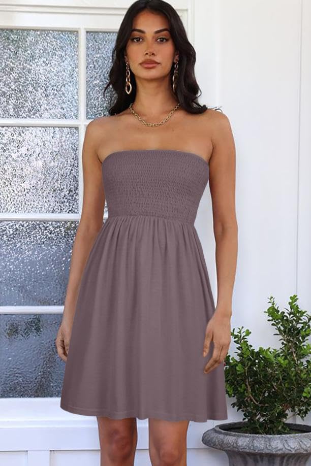 Image of elescat Summer Dresses for Women 2026 Strapless Casual Beach Cover Ups Tube Top Sundress