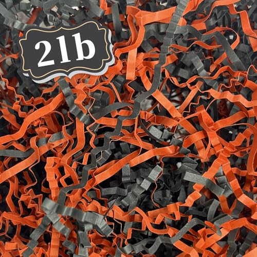 Image of ZEBMOON 2 LB Black Orange Crinkle Cut Paper Shred Filler Great for Gift Wrapping, Halloween Basket Filling, Birthday, Wedding, Thanksgiving, Graduation, New Year Party Decorations Filling Supplies
