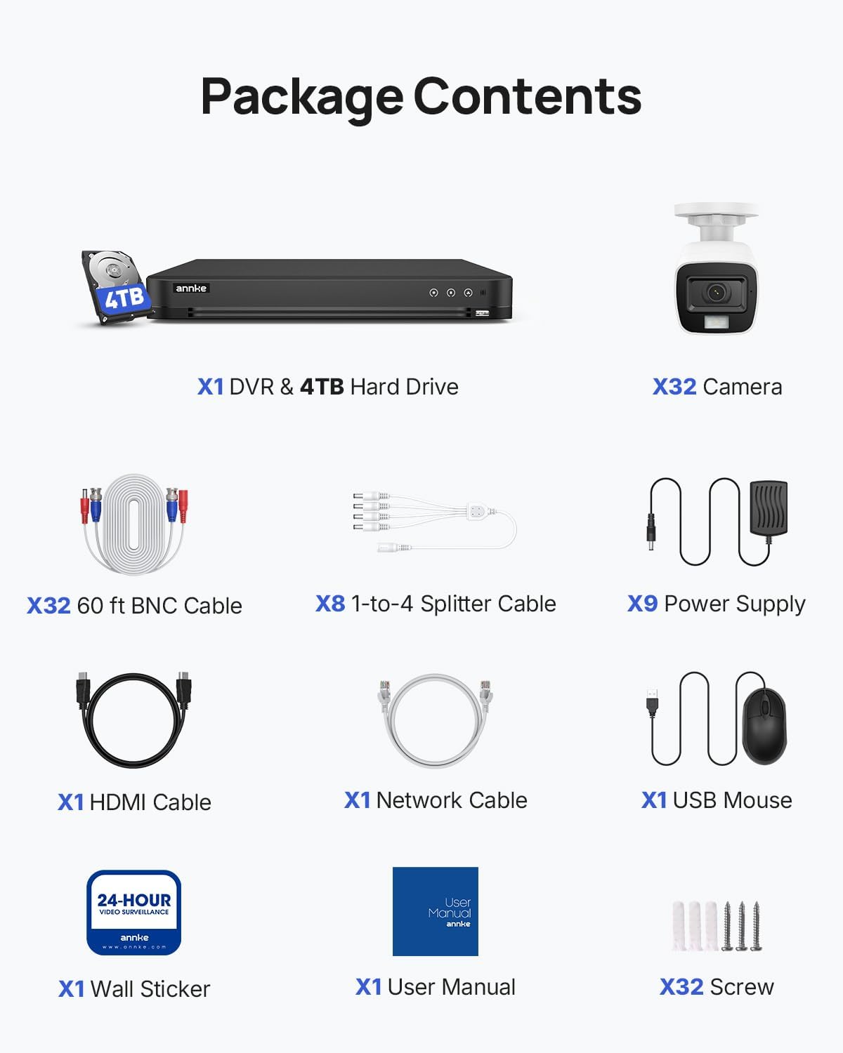 ANNKE 32CH 3K Lite Security Camera System, 4TB DVR & 32 x Outdoor Cameras 10 611 N6AAIOL. AC SL1500