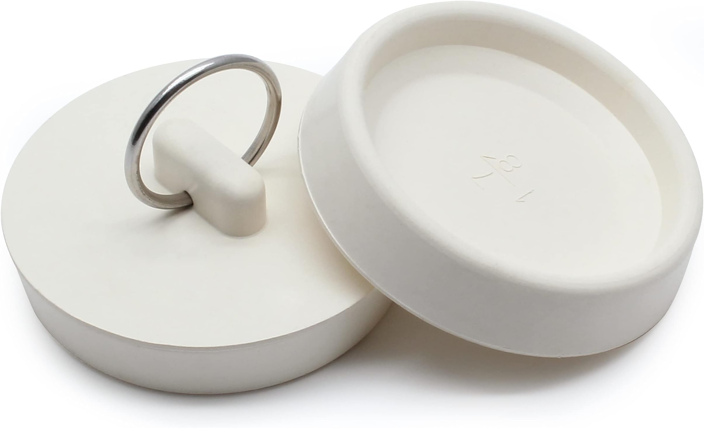 Bonsicoky 2Pcs Rubber Drain Stopper Fits 1-7/8 Inch to 2 Inch, Bathtub Drain Plug with Hanging Ring, Bathroom Sink Stopper for Kitchen and Bathroom, White