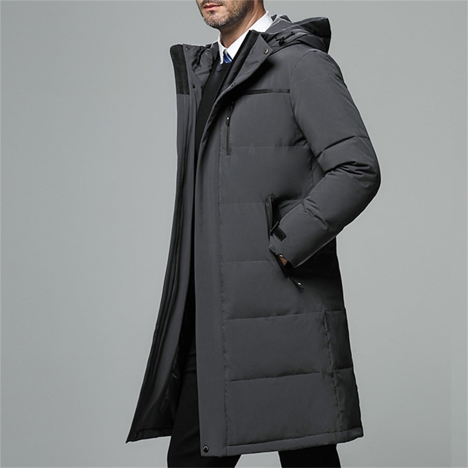 Giubbotto Invernale Uomo Lungo Invernale Spesso Casual Giacca Manica Lunga Tinta Unita Caldo Cappotto Con Tasche Taglie Forti Trekking Piumino Con Cappuccio Addensare Antivento Giacche Con Cerniera