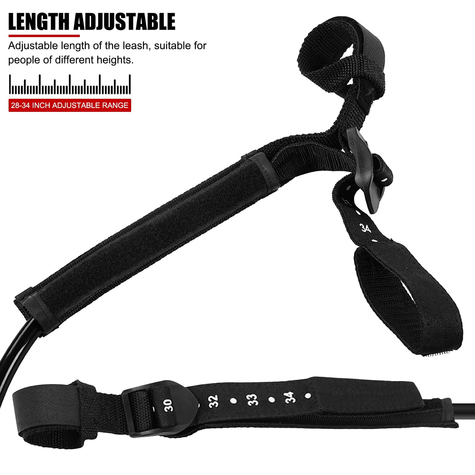 EVTSCAN 2PCS Windsurf Harness Leash 28-34 Inch Adjustable Heavy Duty TPU Surfing Leash with Strong Tensile Strength for Surfboard Safety Black