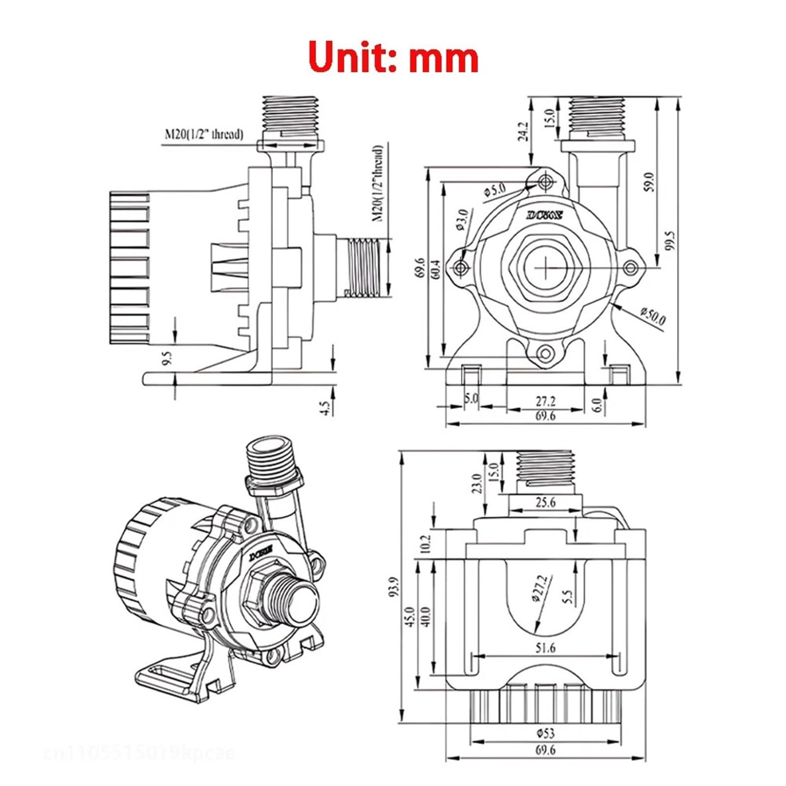 Pompa wspomagająca maksymalne natężenie przepływu 15 m 1560 l/h DC24 V pompa zanurzeniowa bezszczotkowa może być wyposażona w adapter UE IP68 (EU_DC50E-24150S)