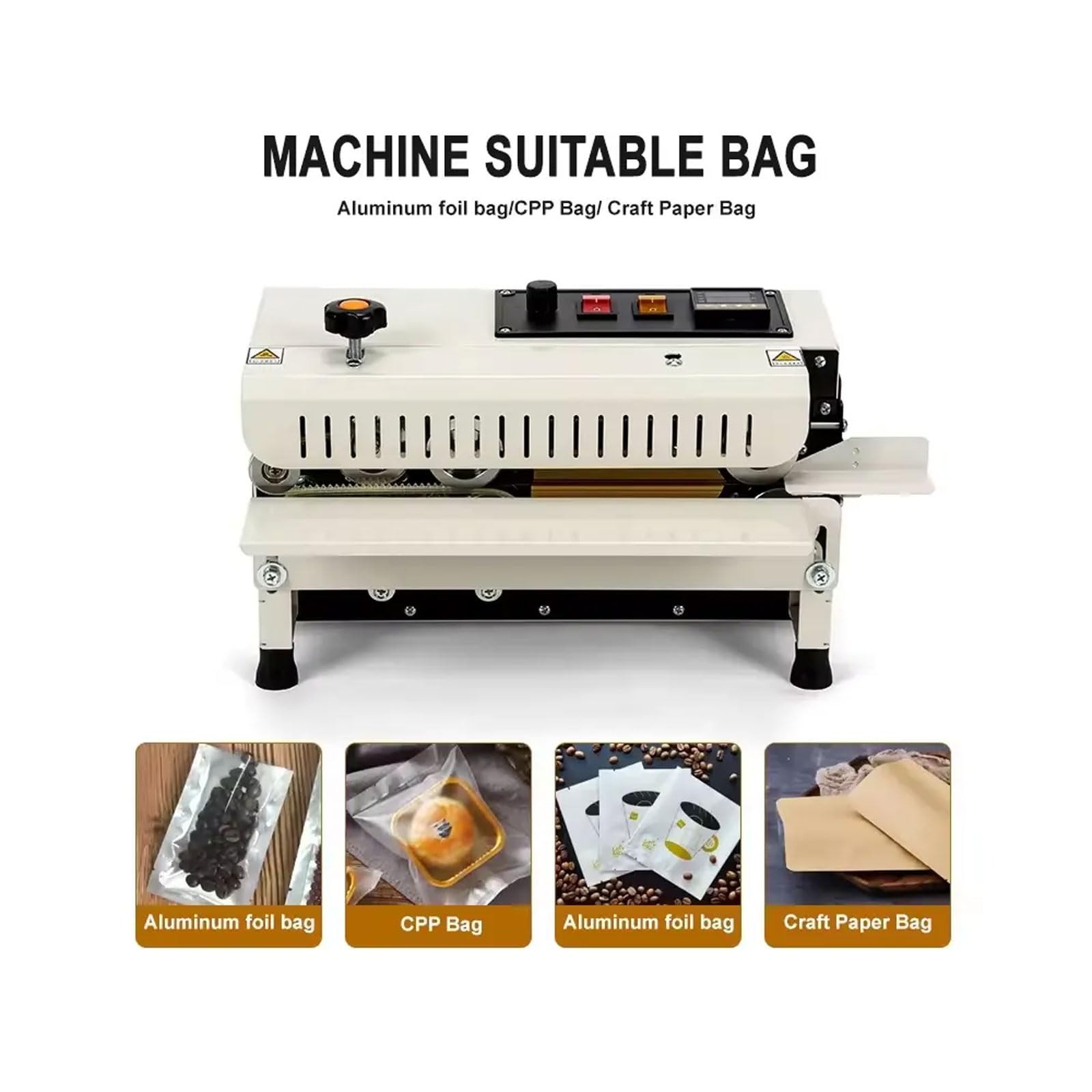 Macchina automatica di sigillamento del sacchetto, sigillatrice di calore commerciale 650W con controllo della temperatura digitale, 0-400 ° C per sacchetti di plastica e di alluminio