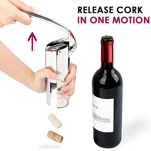 Miniatura 5 de KAYCROWN Abridor de vino, sacacorchos de palanca vertical de acero inoxidable con cortador de lámina, espiral extra y caja de regalo premium,